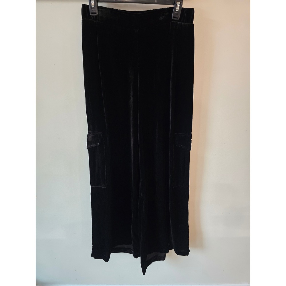 Johnny Was JADE Black Silk Blend Velvet Wide Leg Cargo Pants XS L65823-9